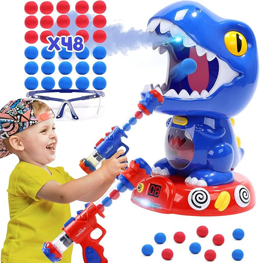 EagleStone Movable Dinosaur Toys for Kids 5-7, Spaying & Auto Scoring, Dino Shooting Target Game with 2 Pump Guns, 48 Foam Balls, Sound, Fun Gift for Boys & Girls, Party Favor