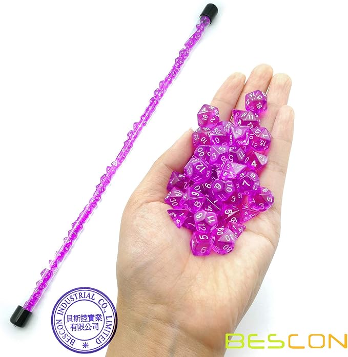 Bescon 49pcs Gem Purple Mini Polyhedral Dice Set in Long Tube, Gem Mini Dungeons and Dragons RPG Dice 7X7pcs, Long Stick Set