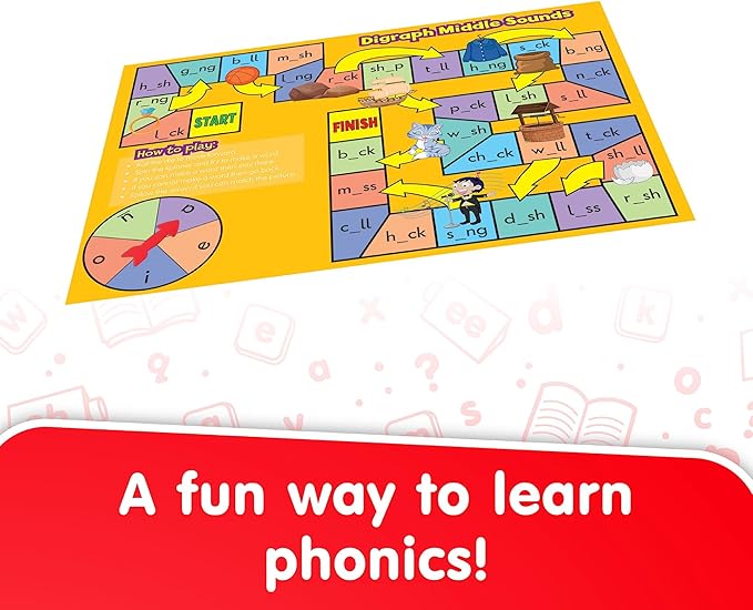 Junior Learning Phonics Board Games Set, 6 Counters, Ages 4-5, Language Skills, Pre K-K, Medium