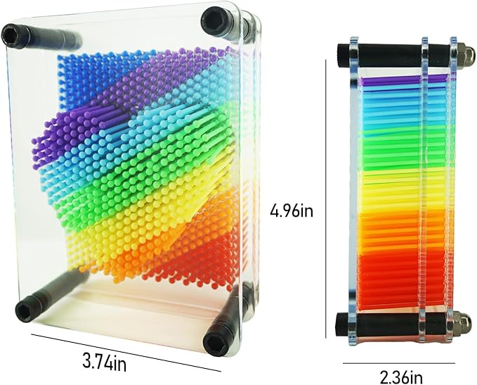 3D Pin Art Sensory Toy Size 5x3.7 Inches Needles Pin Impression Toy Intellectual Fun Rainbow Toys, Transparent