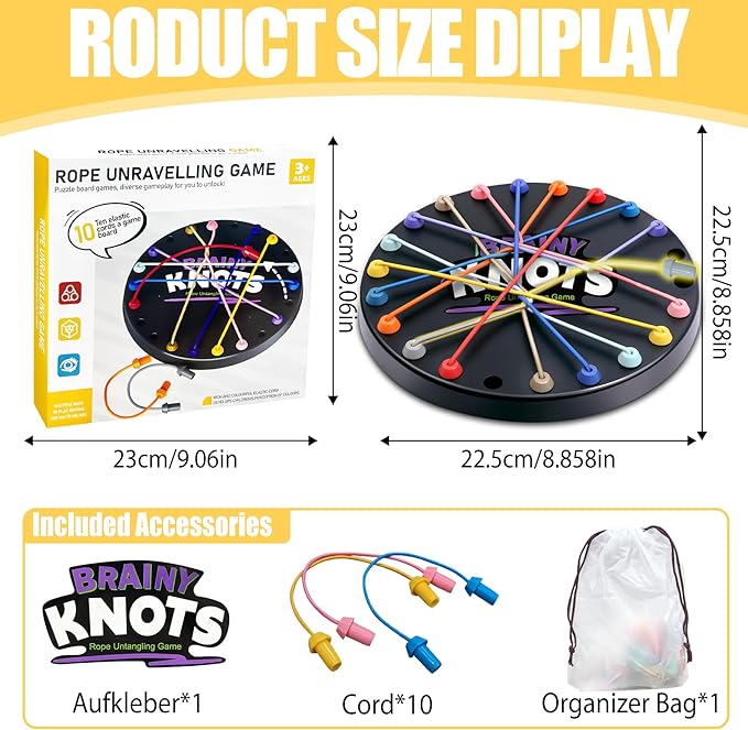 Brainy Knots Rope Untangling Game, Twisted Rope Puzzle Game, Strategy Board Family Game for Kids & Adults, Portable for Parties & Travel for Parent-Child Interaction, Gifts for All Ages