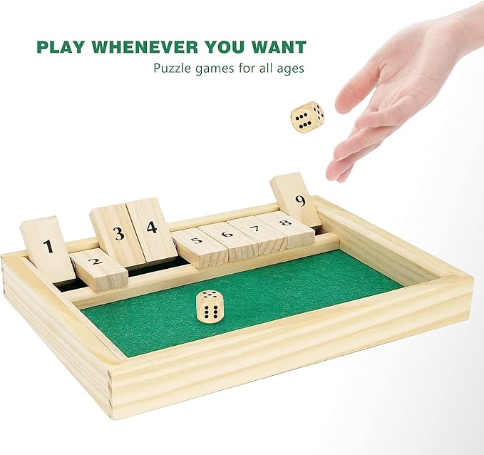 Wooden Shut The Box Game - Dice Game 2 Player,Board Game,Classics Tabletop Version,Popular Pub Game,Math,Travel for Kids #9