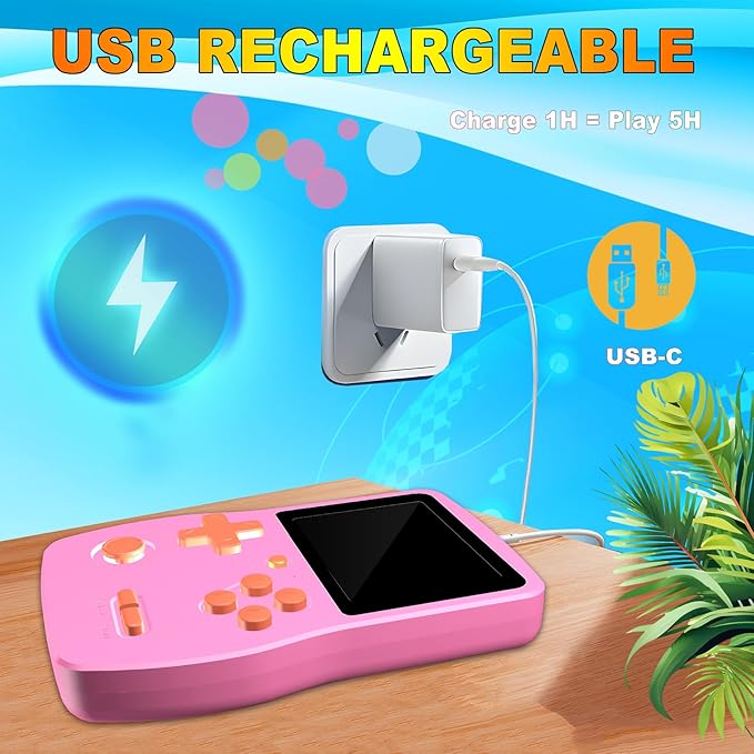 32 Bit Handheld Games for Kids,3.0'' IPS Screen and Built in 139 Video Games,Rechargeable Portable Electronic Gaming System Toys for Ages 4-14,Boys Girls Xmas Birthday Gift (Pink)