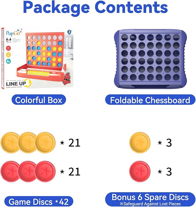 Pup Go 4 in a Row Game, Connect & Win Four in a Row Board Game, Portable 2-Player Strategy Games for Travel, Gift for Kids Children Age 3-12, Family Games Foldable Design with 6 Spare Discs Blue