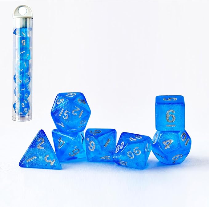 Moonstone 10mm Mini DND Dice Set for MTG RPG Dungeons and Dragons Role Playing Game, Moonstone Mandarin Blue Color