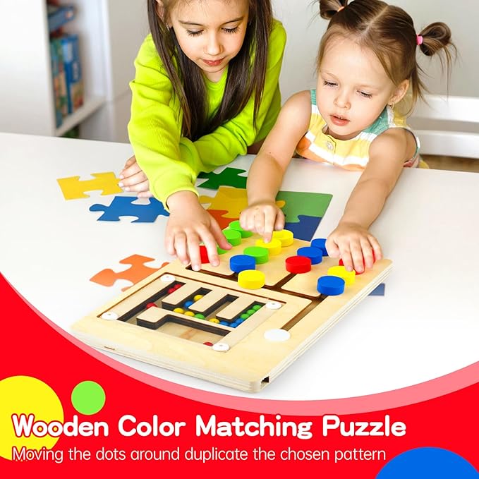 Wooden Color Matching Puzzle Toys Montessori Toys for 3+ Years Old Brain Teasers Game Develop Minds Board Game Travel Activity for Boy Girl Ideal Christmas Birthday Gifts(4 Color)