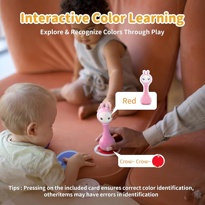 alilo Smarty Bunny Baby Rattle Musical Light Up Toys, Infants Newborns Baby Toys 0-3-6-12-18-24 Months,1 Year Old Boy Girl Easter Gifts, 4 Music Modes and Color Recognition Function with 9 Color Card