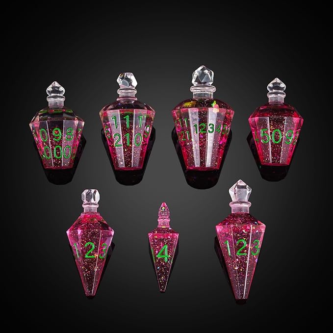7PCS Potion DND Dice Set,Transparent Sharp Edge Dice Set D&D RPG Polyhedral Die,for Dungeons & Dragons, Pathfinder, and TTRPG Roleplaying Games.(Magenta)