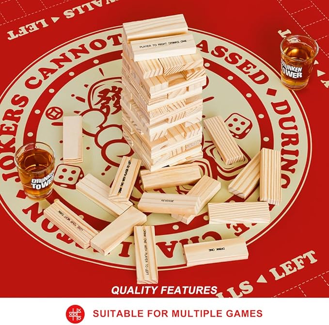 Mahjong Mat with Rules for Table,Travel Mahjong Set,Non-Slip and Silent,Comes with 2 Dice and 1 Coral Velvet Mahjong Mat Storage Bag,Mahjong Cards 2025(Red)