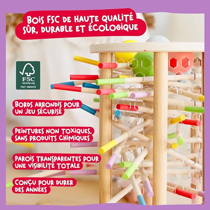 Nene Toys BALLFALL Jumbo – Montessori Wooden Board Game for Kids 3 4 5 6 Years – Colorful Sticks, Dice & Cards – Fine Motor Skills Toy, Math & Counting Game – Educational Gift for Boys Girls Ages 3-9