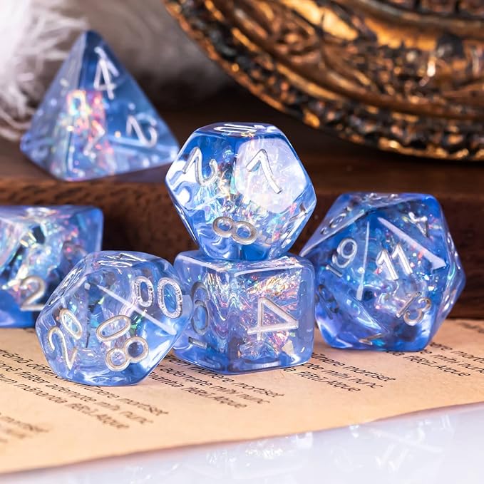 UDIXI Polyhedral DND Dice Set, 7die D&D Dice for Dungeons and Dragons, DND Dice for Pathfinder,Board Games (Blue with Silver Numbers)