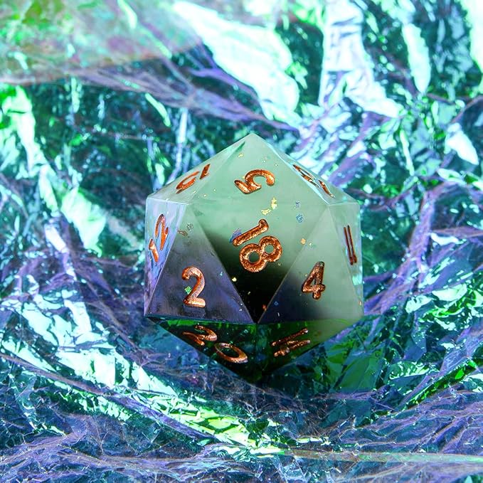 YEMEKO Single D20 Dice - 22mm, 20 Sided D&D Dice for Dungeons and Dragons, DND Dice with Resin Sharp Edge, Handmade Polyhedral for RPG, Roleplaying Games MTG Table Games(Gradual Green)