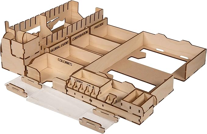 The Broken Token Terraforming Mars Compatible Expansions Game Organizer - Wood Storage Box with Multiple Trays & Card Shoe - Wooden Game Organizer