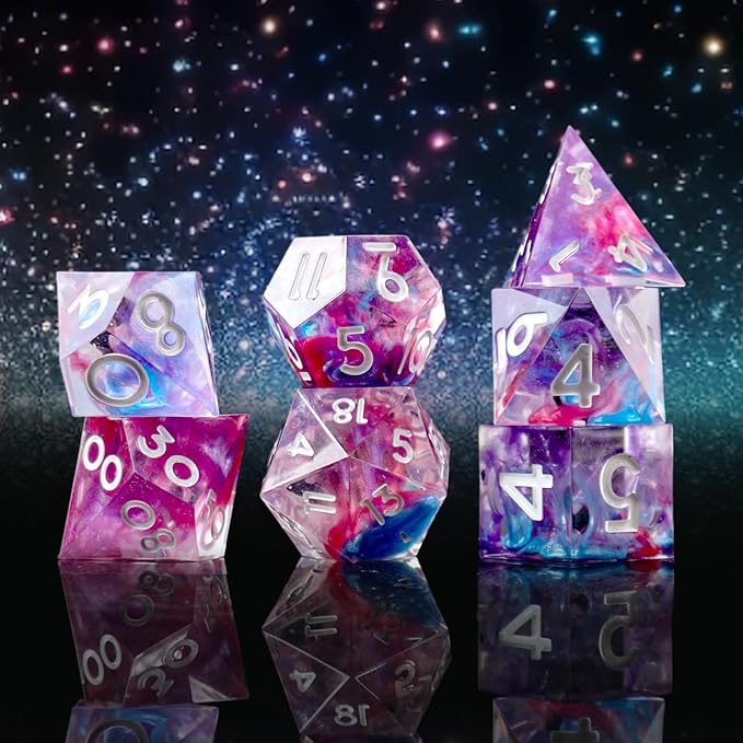 DND Dice Set Sharp Edge Dice Set 7 Piece DND polyhedral Dice Numbers with Gold Leaf Exquisite Tin Box Packaging,Ideal for Dungeons & Dragons RPG and Board Games (Starry Sky White)