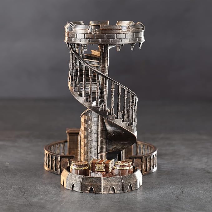 AUSPDICE Dice Rolling Tower and Tray Retro Castle Mold Color for Tabletop Games, D&D and RPG Games (Bronze Color)