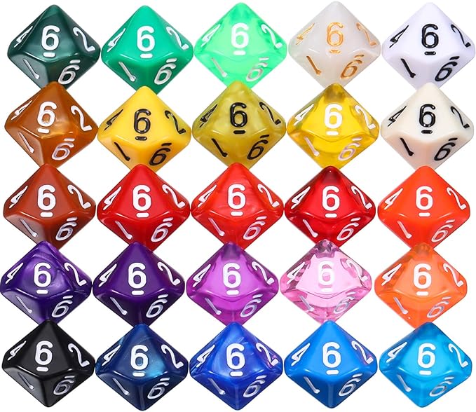 TecUnite 25 Pieces Polyhedral Dice Set with Black Pouch for Other Table Games with Random Multi Colored Assortment (Mix Color,10 Side)