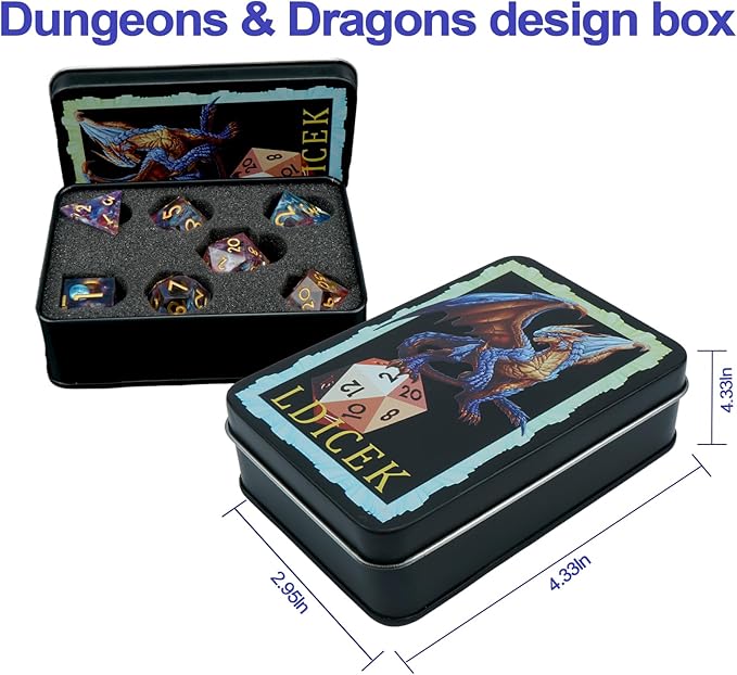DND Dice Set Sharp Edge Dice Set 7 Piece DND polyhedral Dice Numbers with Gold Leaf Exquisite Tin Box Packaging,Ideal for Dungeons & Dragons RPG and Board Games (Starry Sky Gold)