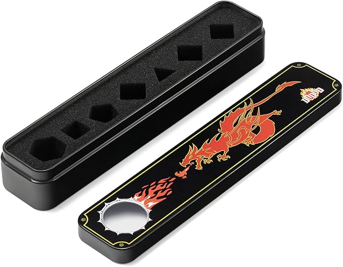 DNDND Metal Dungeons and Dragons Dice Set, 7 PCS Dragon Scale Metallic D&D Die with Gift Metal Tin for DND Game (Red with Black Edge)