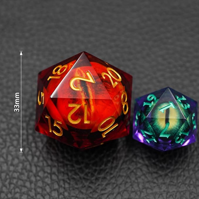Dungeons and Dragons DND Dice D20, Moving Eyeball Liquid Core Dice Set D&D 33MM Oversized D20 Single Sharp Edge Resin dice with Gift Case, Polyhedral Dice for Role Playing Game