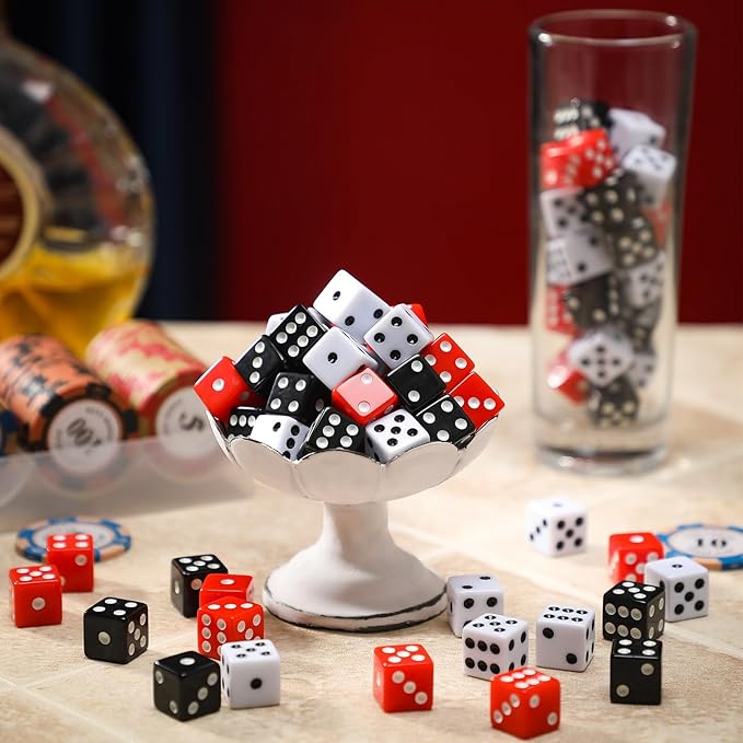 Poen 150 Packs Standard Game Dices Bulk 16mm Acrylic Casino Dice D6 for Board Activities, Birthday Party Supply(Black, Red, White,Square Corner)