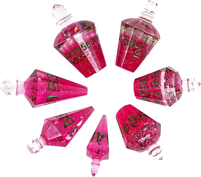 7PCS Potion DND Dice Set,Transparent Sharp Edge Dice Set D&D RPG Polyhedral Die,for Dungeons & Dragons, Pathfinder, and TTRPG Roleplaying Games.(Magenta)