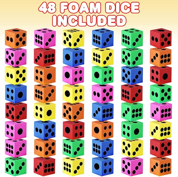 ArtCreativity Foam Dice for Kids, Bulk Set of 48, 1.5 Inch Large Foam Dice Set in Assorted Colors, Great as Foam Dice for Classroom, Casino Party Decorations, and Colored Dice for Board Games