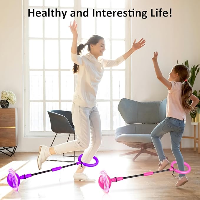 Blackma Ankle Skip Ball for Kids - Portable Foldable Colorful Flash Wheel Swing Ball, Outside Game Toys for Kids Indoor & Outdoor, Birthday Gift for Boys & Girls Age 5 6 7 8 9 10 Years Old (Pink)