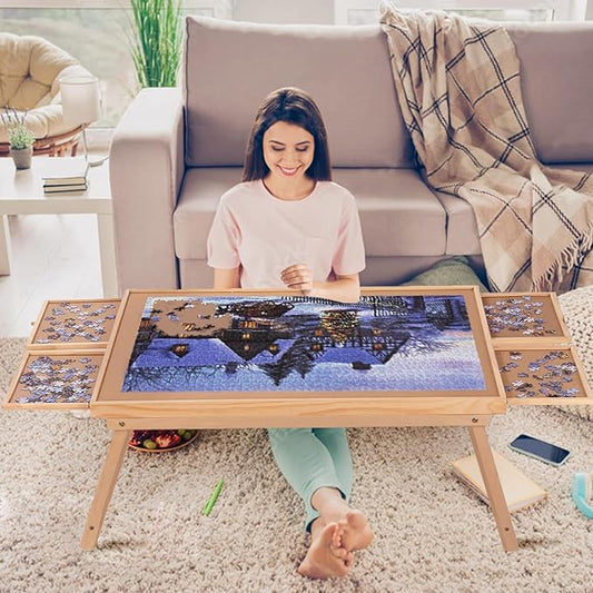 Puzzle Board 1500 Pieces,34.3”x 26.5” Jigsaw Puzzle Table with 4 Drawers and Cover,Portable Board GameTable with Folding Legs for Adults and Teens