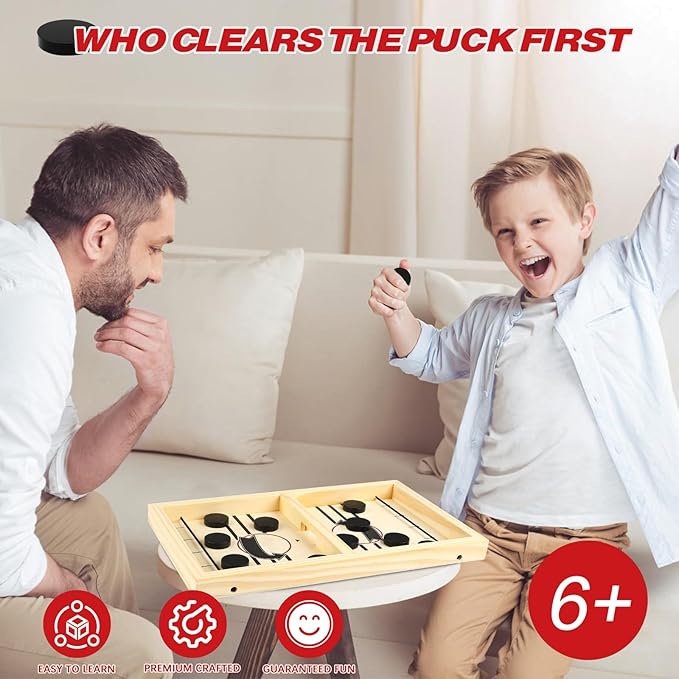 Fast Sling Puck Game, TMIYO Wooden Table Hockey Game for Kids or Adults, Super Foosball Slingshot Paced Winner Board Games Parent-Child Interaction Toy for Family Party