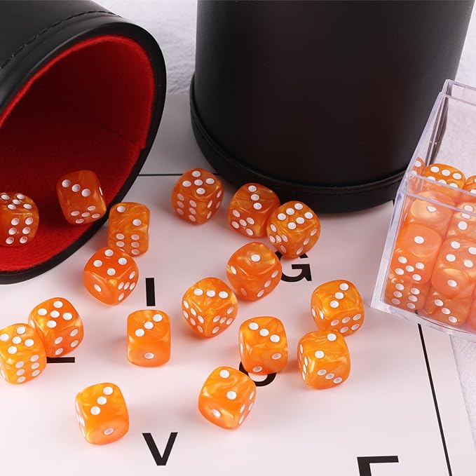 36 Pieces 12mm 6 Sided Mini Dice Set,Pearl Pattern D6 Game Dice Set,6 Sided Standard Game Dice for Board Games Dice Games Classroom Teaching Dices Game, with Portable Gaming Box(Orange)