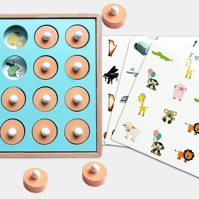 Wooden Match Chess Board Game for Kids - Educational Memory Matching Game for Pre-Kindergarten Early Learning Development