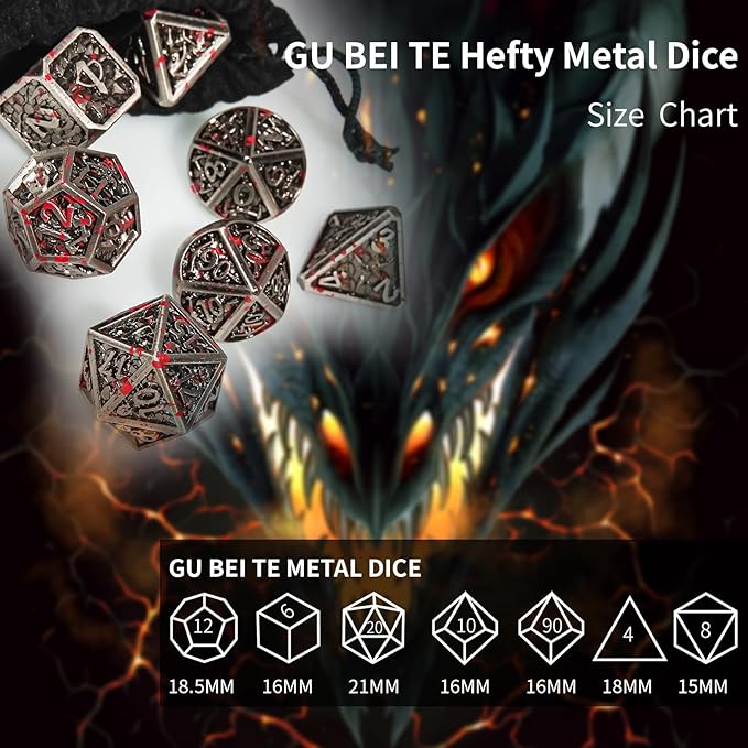 Metal DND Dice Set,Colorful Dragon Scales DND Dice 7-pcs Metal Polyhedral Dice Set for Dungeons and Dragons RPG MTG Table Games(Drop of Blood)
