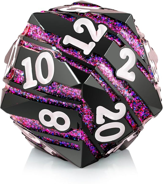 D20 DND Dice DNDND 33mm Large Metallic Die with Gorgeous Gift Box for Dungeons and Dragons (Purple Stripe)
