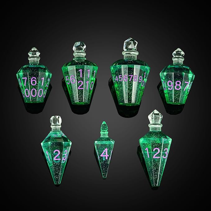 7PCS Potion DND Dice Set,Transparent Sharp Edge Dice Set D&D RPG Polyhedral Die,for Dungeons & Dragons, Pathfinder, and TTRPG Roleplaying Games (Green)