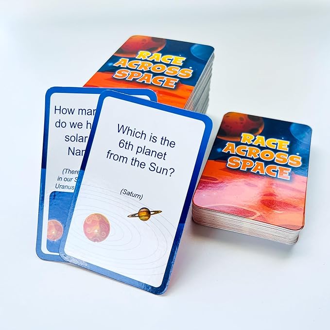 QUOKKA Space Board Game for Kids 8-12 - Learning Family Game for Teens and Adults - 130 Question Cards - Top Facts - Play Indoor & Outdoor - Educational Solar System Toy for 6 10 Year Olds