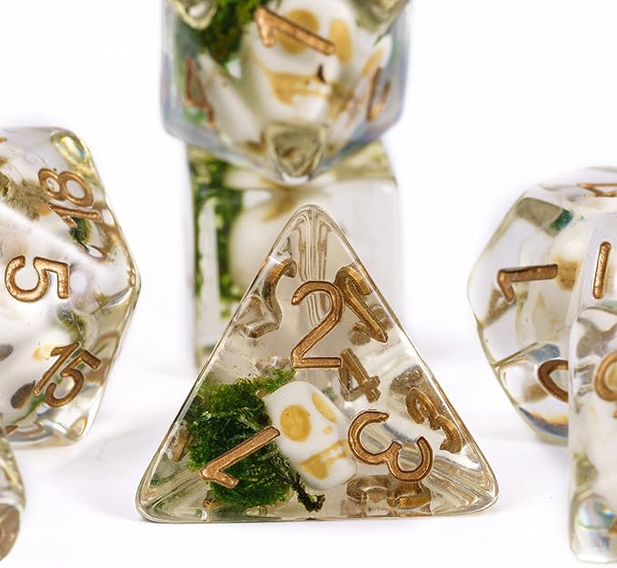 UDIXI 7-Die DND Dice Set, Polyhedral Dice Set D&D Skull D and D Dice Set for Dungeons and Dragons RPG Tabletop Games (Skull-Seaweed)