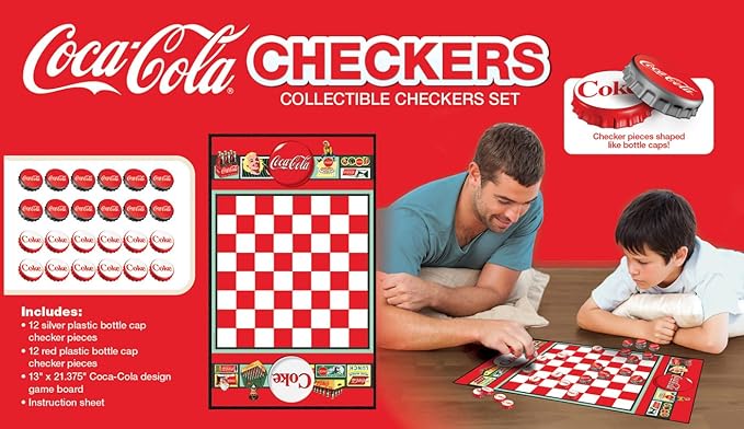 MasterPieces Family Game - Coca-Cola Checkers - Officially Licensed Board Game for Families, Green,red,silver
