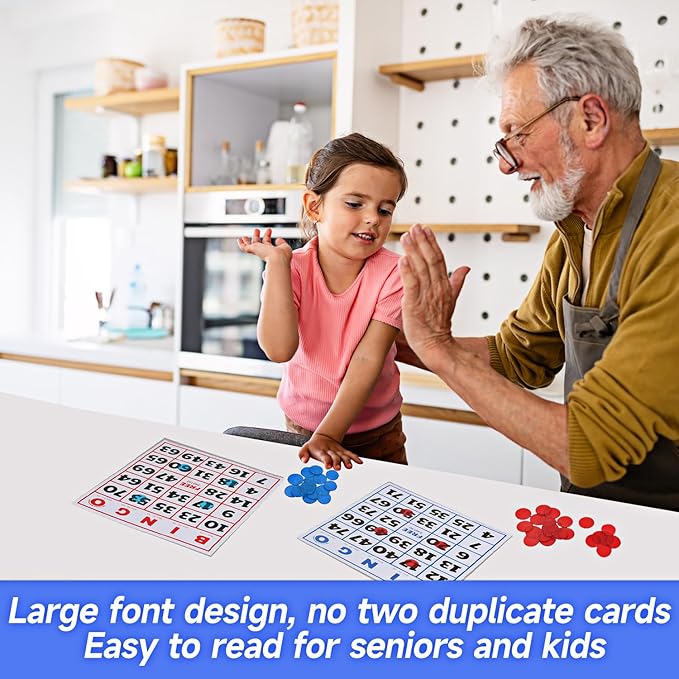 GSE Games & Sports Expert 50-Pack Jumbo Multi-Color Bingo Cards, Large Font Numbers, Reusable Bingo Cardboard for Large Groups, Family/Friend Parties, Game Nights