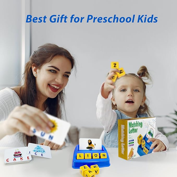 SINBEE Matching Letter Games for Kids Birthday Gift, Learning Toys Ages 3-8, Birthday Party Halloween Xmas Easter Gifts for 3 4 5 6 7 8 Year Old Boys Girls (Blue)
