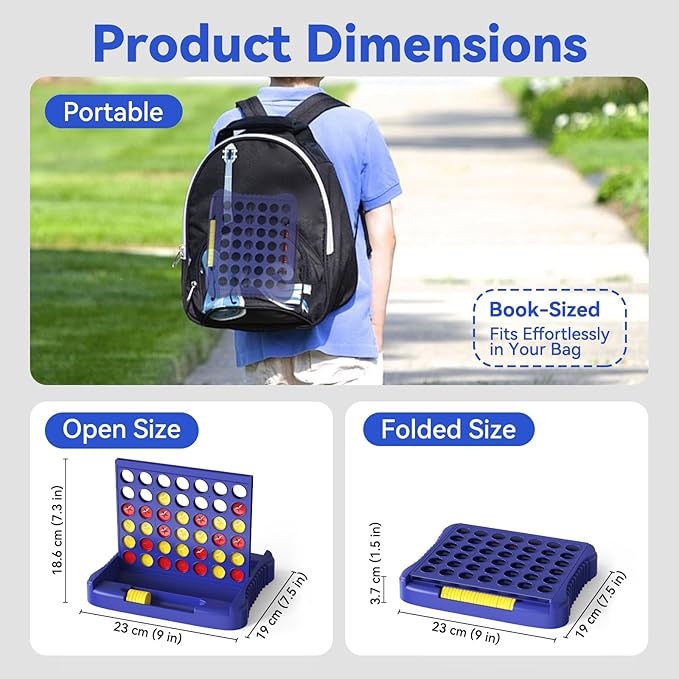 Pup Go 4 in a Row Game, Connect & Win Four in a Row Board Game, Portable 2-Player Strategy Games for Travel, Gift for Kids Children Age 3-12, Family Games Foldable Design with 6 Spare Discs Blue