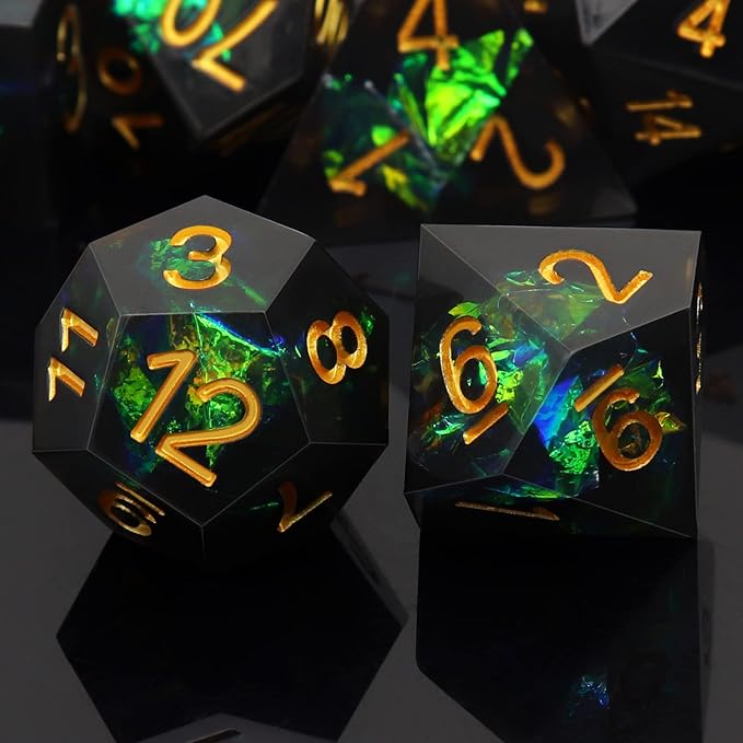 Haxtec DND Dice Set Black Sharp Edge Resin Dice with Dice Case Iridecent D&D Dice for RPG Dungeons and Dragons DND Gift-Black Galaxy