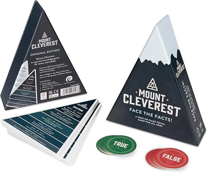 Mount Cleverest® Original Edition | True or False Trivia Game | Fun Adults & Kids Family Card Game | Party Games for Birthday | Travel Games | Gift for Boys and Girls | Stocking Stuffer