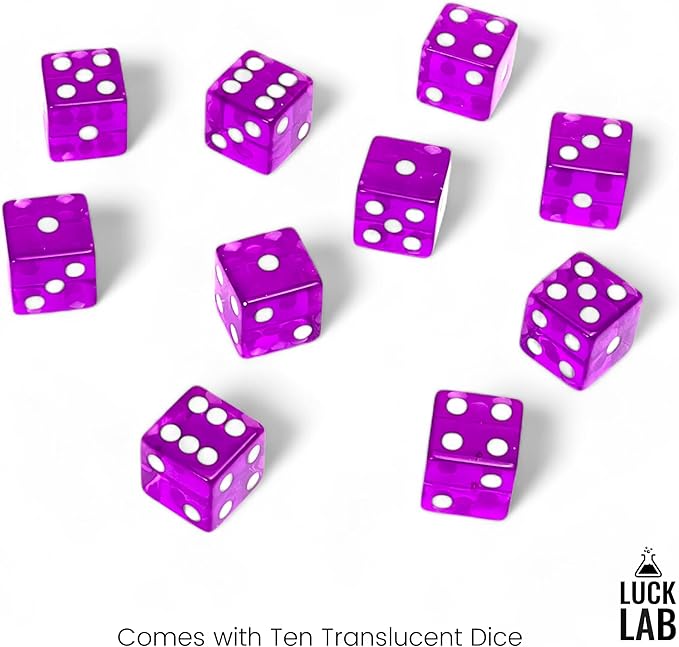 Luck Lab 10 Piece 19 mm Dice Pack - Acrylic and Translucent D6 Dice, Square w/Rounded Edge for Casino, Craps, RPG MTG DND Dice Table Games and Board Games (Purple)