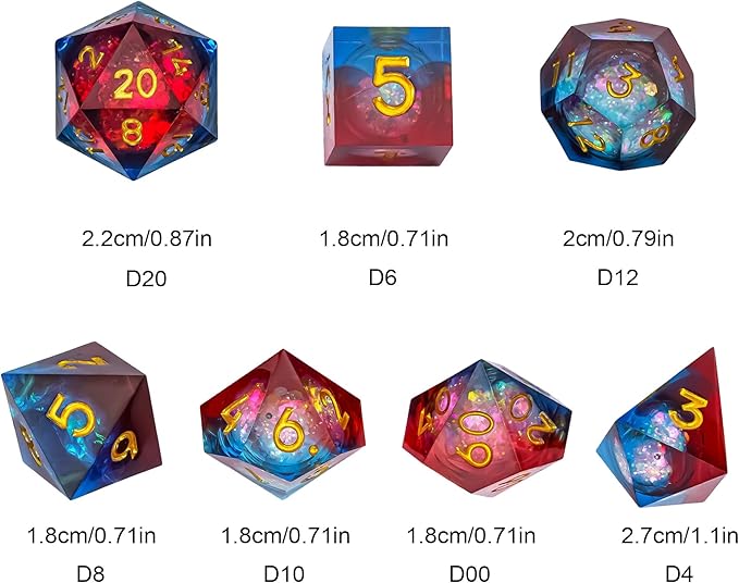 7PCS DND Dice Set,Liquid Core Sharp Edge Dice Set D&D RPG Polyhedral Die,for Dungeons and Dragons Games Roleplaying Games Pathfinder,with Gift Box(Liquid Core-Blue with Red)