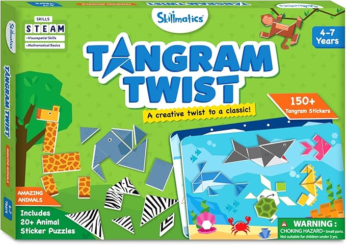 Skillmatics Tangram Sticker Puzzles - Educational Art & Craft Activity with 150+ Foam Tangram Stickers, Creative Toys & Games for Boys & Girls Ages 4, 5, 6, 7