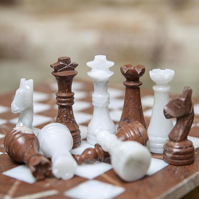 15 Inch Luxury Chess Set Classic Chess Boards for Adults with Handcrafted Stone Board & Marble Chess Pieces Ideal for Home Decor (Marina & White)