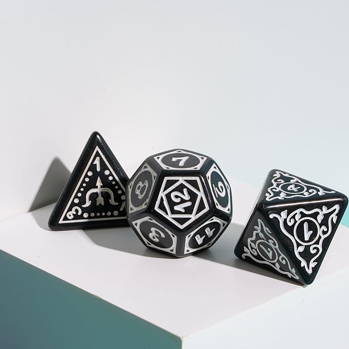 DND Dice Set -D&D Polyhedral Dice (7 Pcs) Druid Dice with Leather Dice Bag for Dungeons and Dragons Role Playing Dice Games RPGs(Druid - Black White)