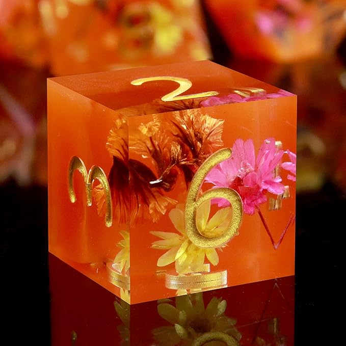 Haxtec DND Dice Set Sharp Edge Resin Dice Set with Dice Case, Flower D and D Dice, Polyhedral D&D Dice Set for Dungeons and Dragons TTRPGs DND Gift