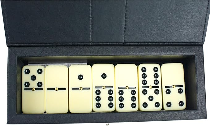 Dominos Set for Adults, Dominoes Set for Kids and Adults, 28 Ivory Jumbo Domino Tiles Double 6 - Classic Board Games for Family & Travel, Leatherette Case