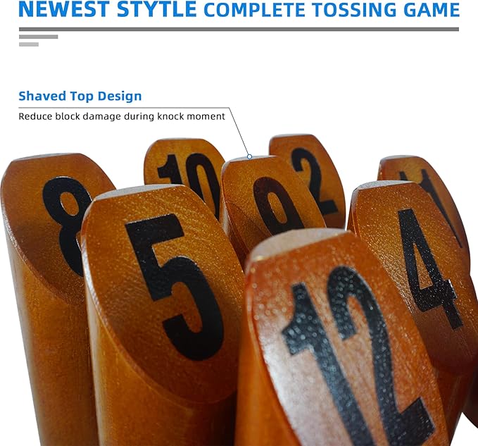 Wooden Throwing Game - 12 Numbered Block Toss Games Set with Scoreboard & Carrying Case, Indoor Tailgating Bowling Yard Activity‌ for Teens Adults Family